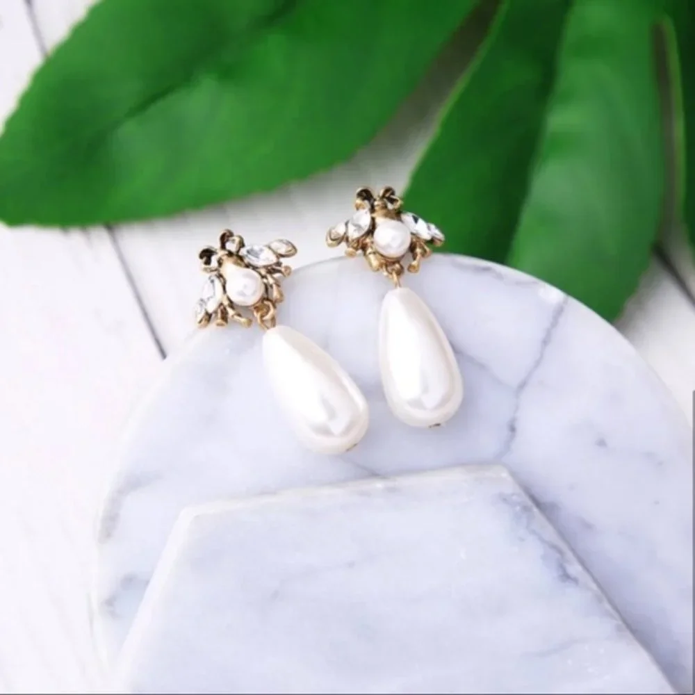 Anthropologie Vintage Insect pearl drop earrings